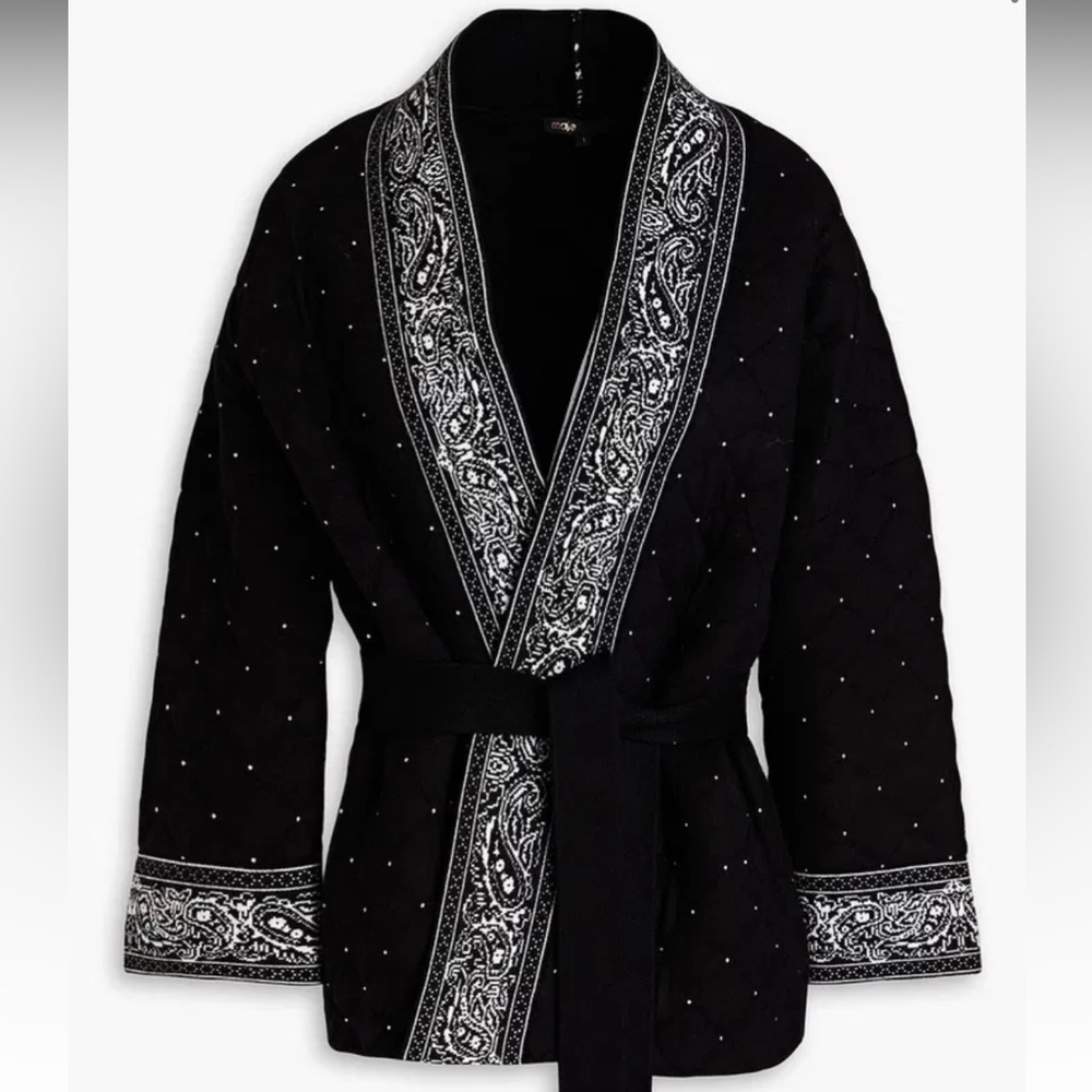 Maje Quilted Studded Paisley-Print Knitted Jacket - Picture 3 of 6